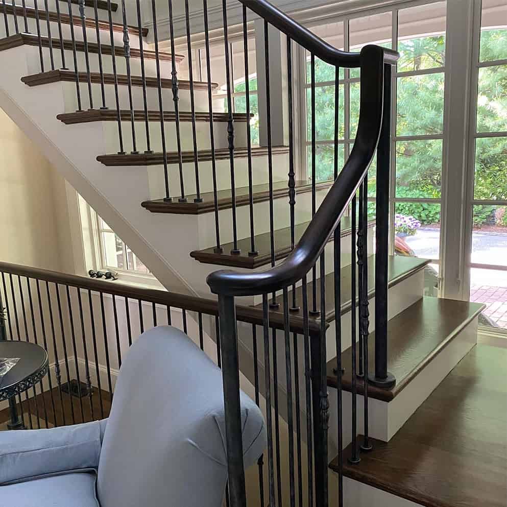 Stairs and hall stained and finished in Wellesley, MA.