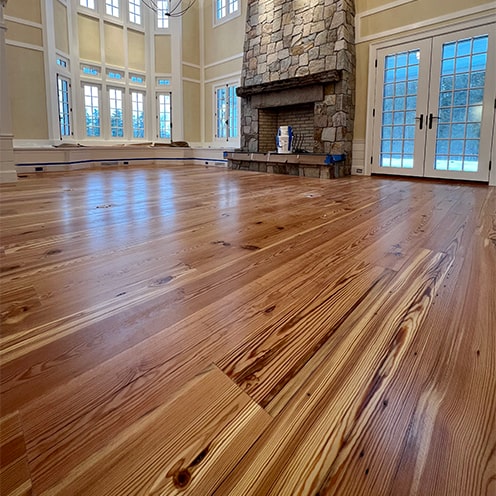 Great room floor refinished in Stockbridge, Massachusetts.