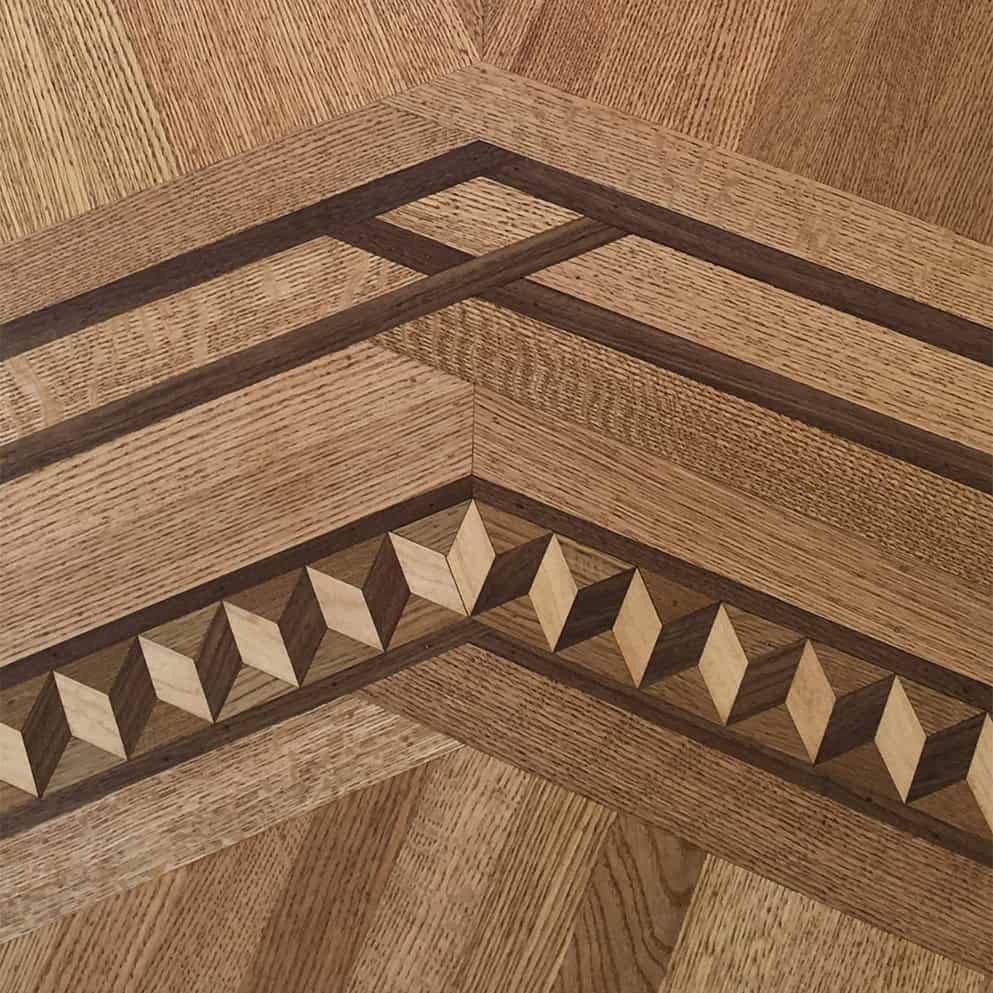 Detailed wood inlay perfectly staine and finished in Watertown, MA.
