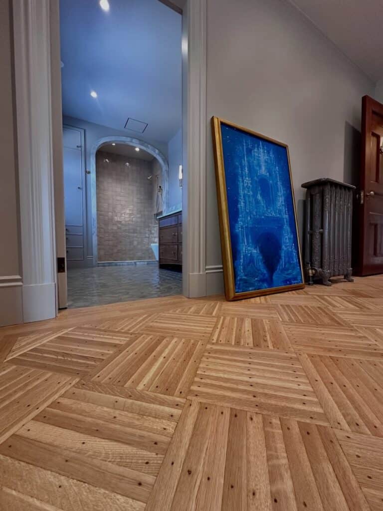 Hardwood Flooring project in Winchester MA- parquet style flooring by Eco Floor Sanding